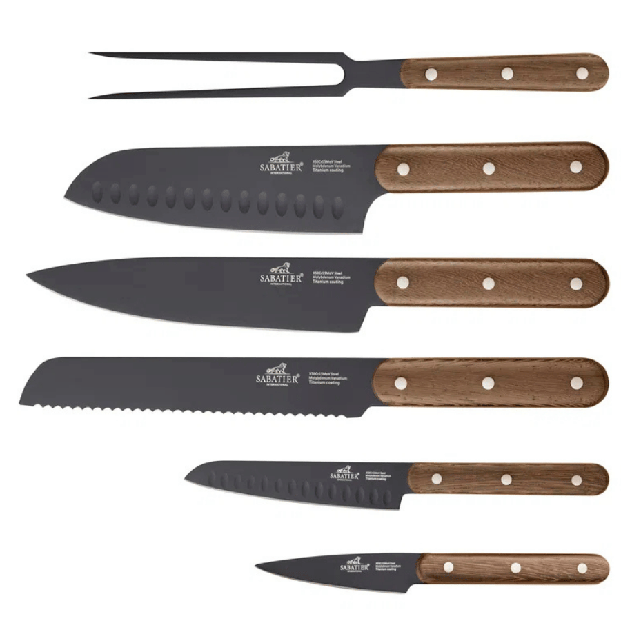 Knivsæt Phenix Walnut 6 dele Sort/valnøddetræ